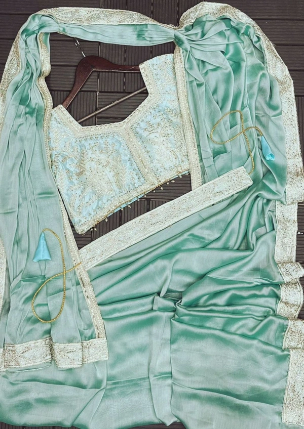 Ready To Wear Saree With Belt - Green