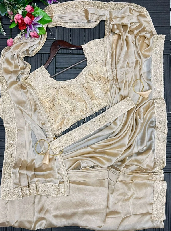 Ready To Wear Saree With Belt - Bone