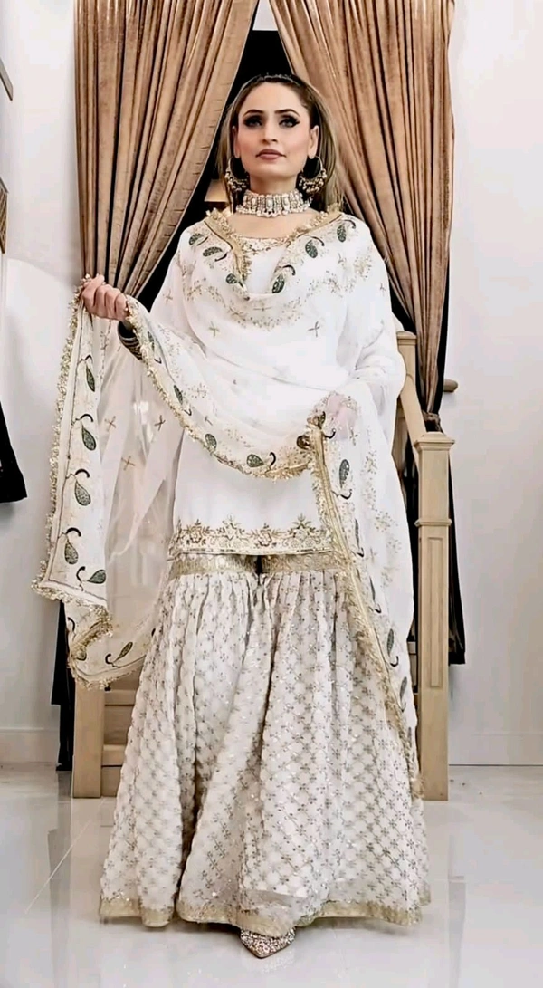Designer Heavy Embroidery Work Sharara Suit - M