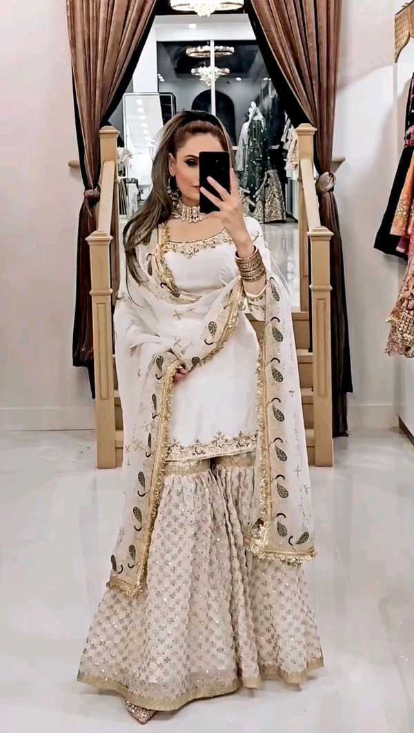 Designer Heavy Embroidery Work Sharara Suit - L