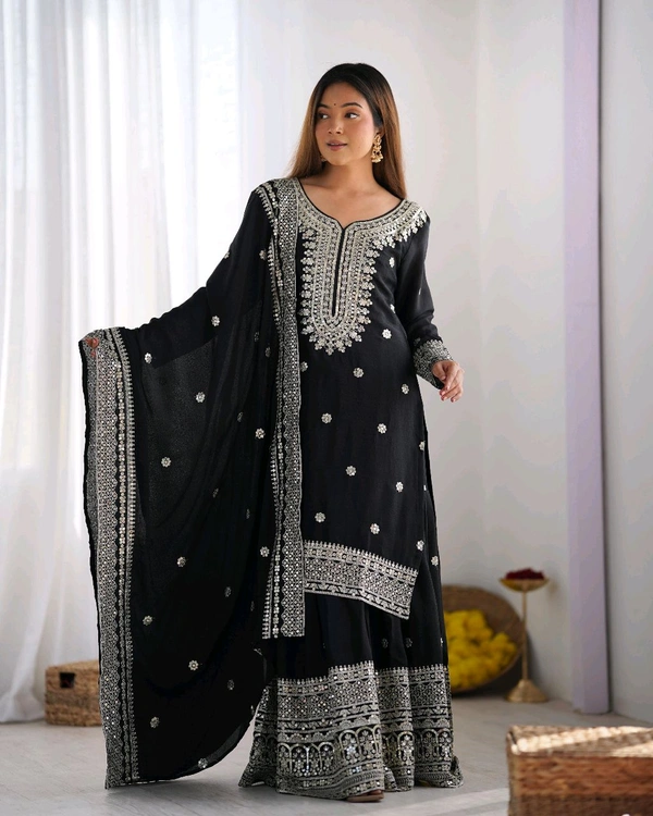 Black Color Real Modelling Shoot Sharara Suit - L