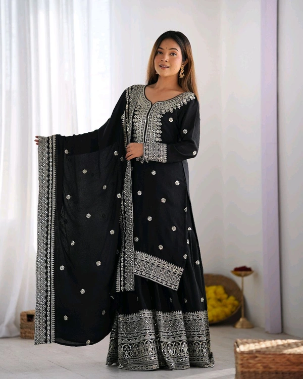 Black Color Real Modelling Shoot Sharara Suit - L
