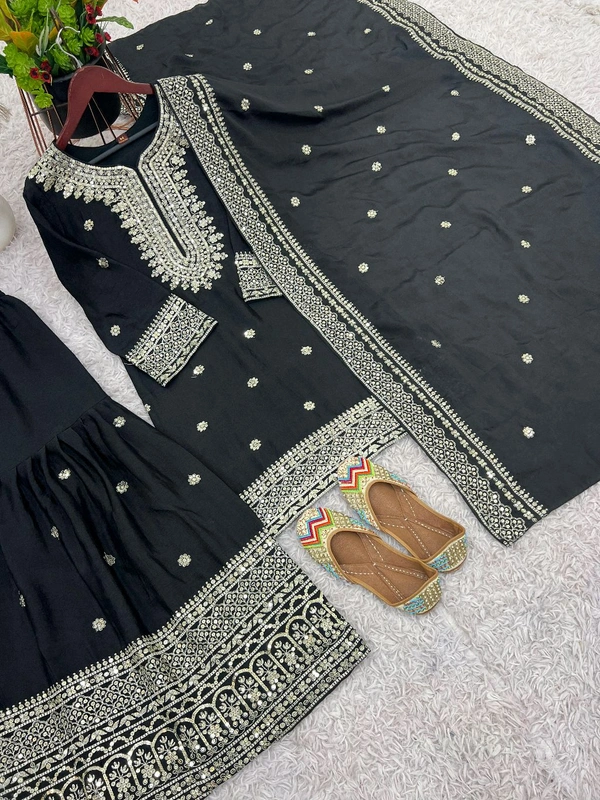 Black Color Real Modelling Shoot Sharara Suit - L