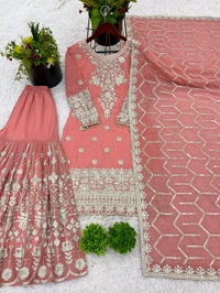 Partywear Heavy Embroidery Work Sharara Suit - XL