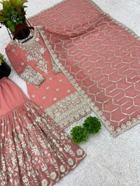 Partywear Heavy Embroidery Work Sharara Suit - XXL
