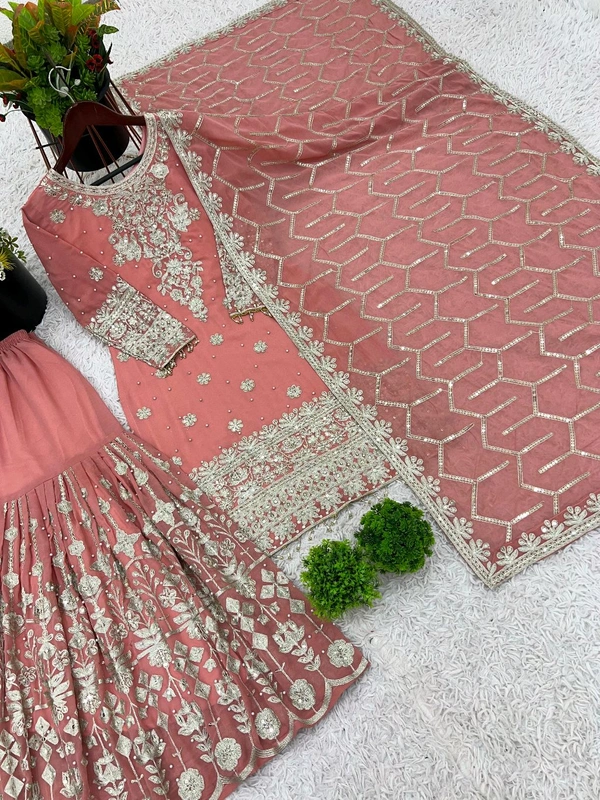 Partywear Heavy Embroidery Work Sharara Suit - XXL