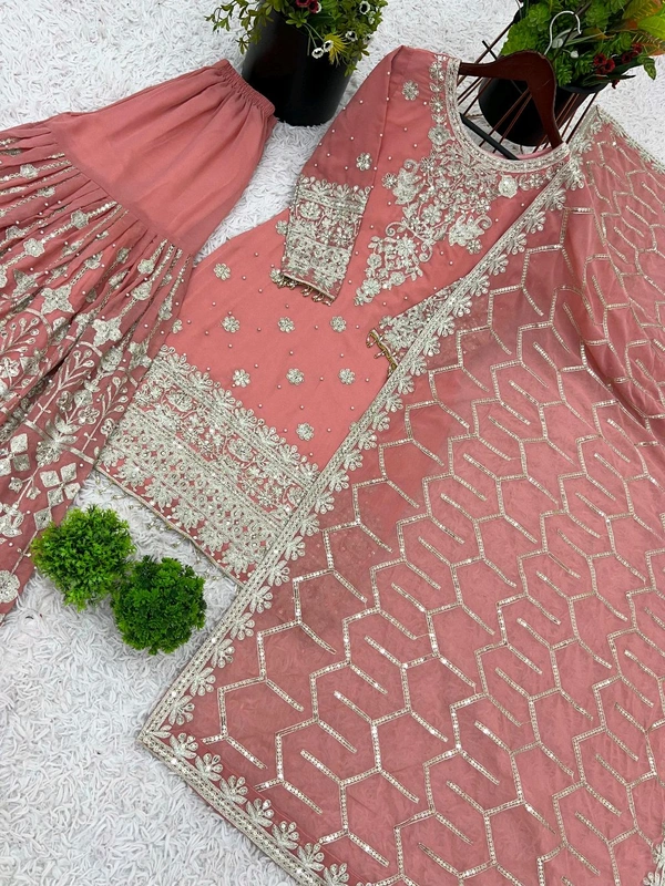 Partywear Heavy Embroidery Work Sharara Suit - XXL