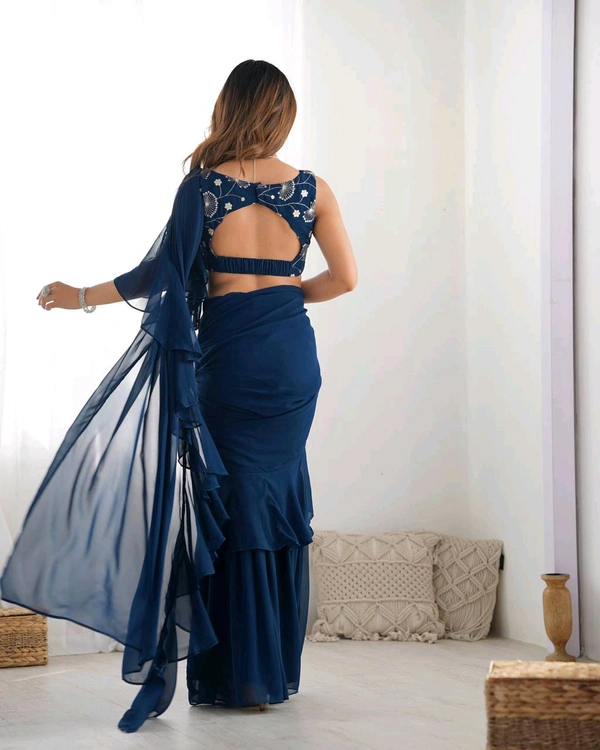 Ready To Wear Sharara Saree - Teal Blue, XXL