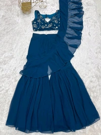 Ready To Wear Sharara Saree - Teal Blue, XXL