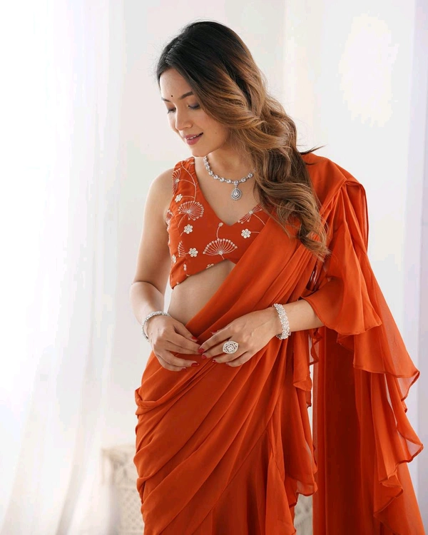 Ready To Wear Sharara Saree - Rust, XXL