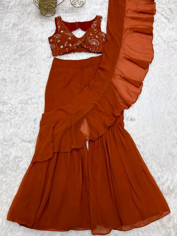 Ready To Wear Sharara Saree - Rust, XXL