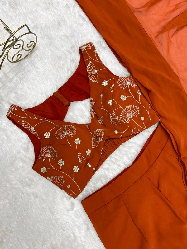 Ready To Wear Sharara Saree - Rust, XXL