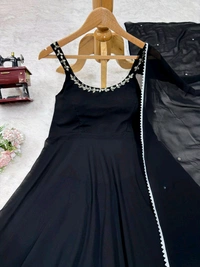 Stylish Black Color Gown With Plazo And Dupatta Set - XL