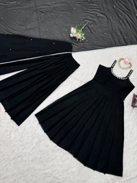 Stylish Black Color Gown With Plazo And Dupatta Set - XXL With 3XL Margin