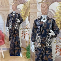Ready To Wear Mirror Work Saree With Stiched Blouse