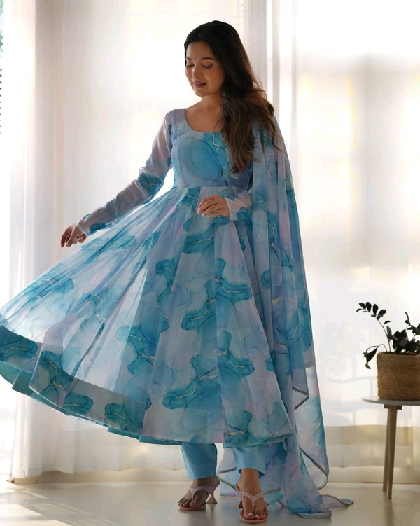 Designer Organza Silk Anarkali Suit - Xs