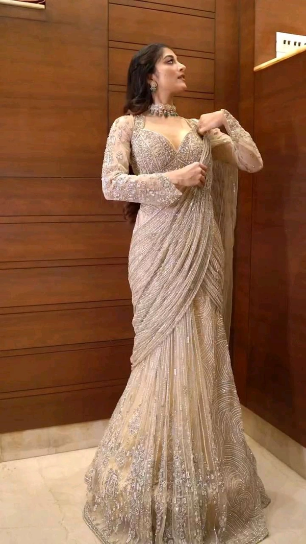 Butterfly Net Ready To Wear Saree With Stiched Blouse