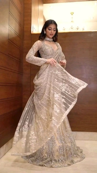 Butterfly Net Ready To Wear Saree With Stiched Blouse