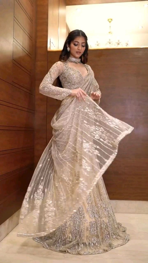 Butterfly Net Ready To Wear Saree With Stiched Blouse