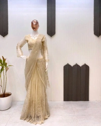 Butterfly Net Ready To Wear Saree With Stiched Blouse