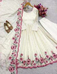 Heavy Pure Chinon Anarkali Gown With Pant and Dupatta Set - M