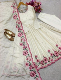 Heavy Pure Chinon Anarkali Gown With Pant and Dupatta Set - M