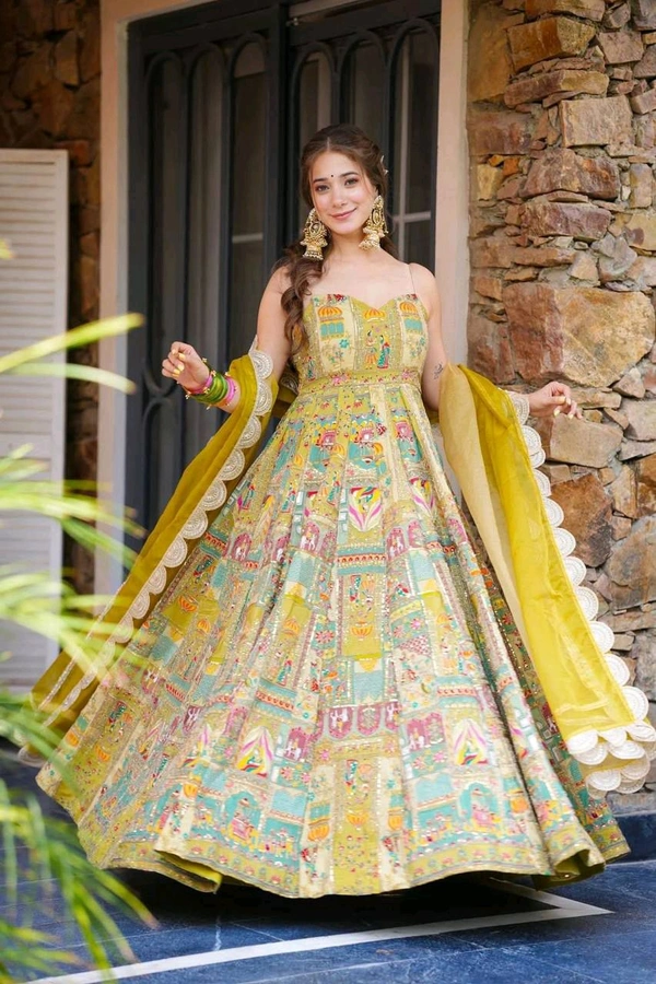 Real Modelling Pure Jimmy Organza Silk Anarkali Gown With Dupatta Set - 38
