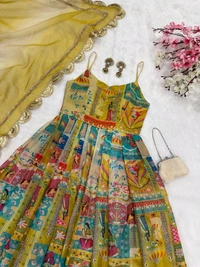 Real Modelling Pure Jimmy Organza Silk Anarkali Gown With Dupatta Set - 38