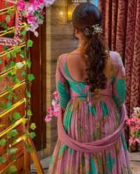 Partywear Fox Georgette Anarkali Gown With Dupatta Set - M