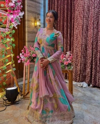 Partywear Fox Georgette Anarkali Gown With Dupatta Set - M