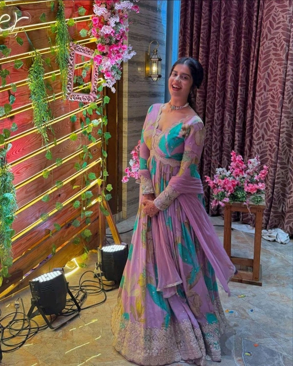 Partywear Fox Georgette Anarkali Gown With Dupatta Set - XXL