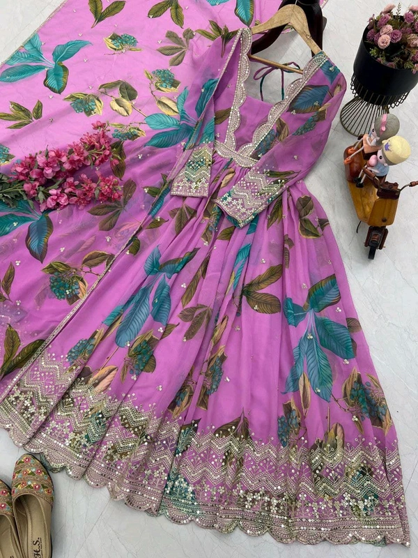 Partywear Fox Georgette Anarkali Gown With Dupatta Set - XXL