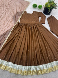 New Designer Moti Work Anarkali Gown With Bottom And Dupatta Set - M