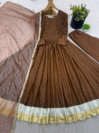 New Designer Moti Work Anarkali Gown With Bottom And Dupatta Set - XXL
