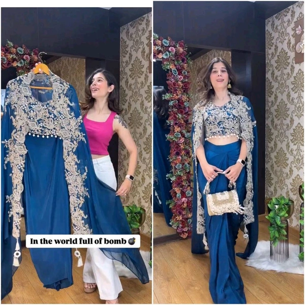 Ready To Wear Partywear Indo Western Outfit - Free Size Upto 44