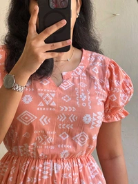 Peach Color Printed Maxi Dress - M