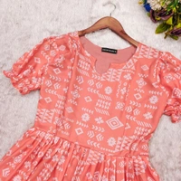 Peach Color Printed Maxi Dress - M