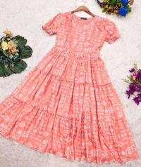 Peach Color Printed Maxi Dress - M
