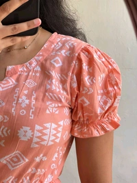 Peach Color Printed Maxi Dress - XXL