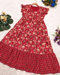 Floral Printed Soft Cotton Maxi Dress - M