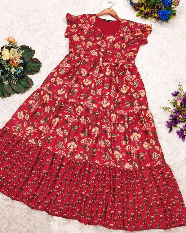 Floral Printed Soft Cotton Maxi Dress - M