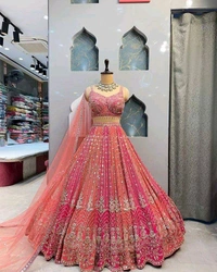 Bridal Look Heavy Embroidery Work Lehenga With Cancan - Semi Stiched Upto 44inch