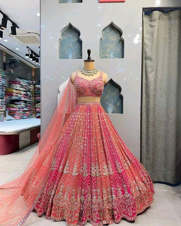 Bridal Look Heavy Embroidery Work Lehenga With Cancan - Semi Stiched Upto 44inch