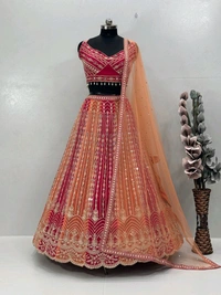 Bridal Look Heavy Embroidery Work Lehenga With Cancan - Semi Stiched Upto 44inch