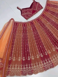 Bridal Look Heavy Embroidery Work Lehenga With Cancan - Semi Stiched Upto 44inch