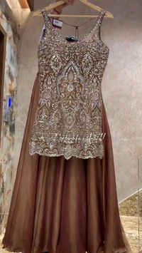 Partywear Heavy Sequence Embroidery Work Plazzo Suit - Free Size Upto 44inch, Brown