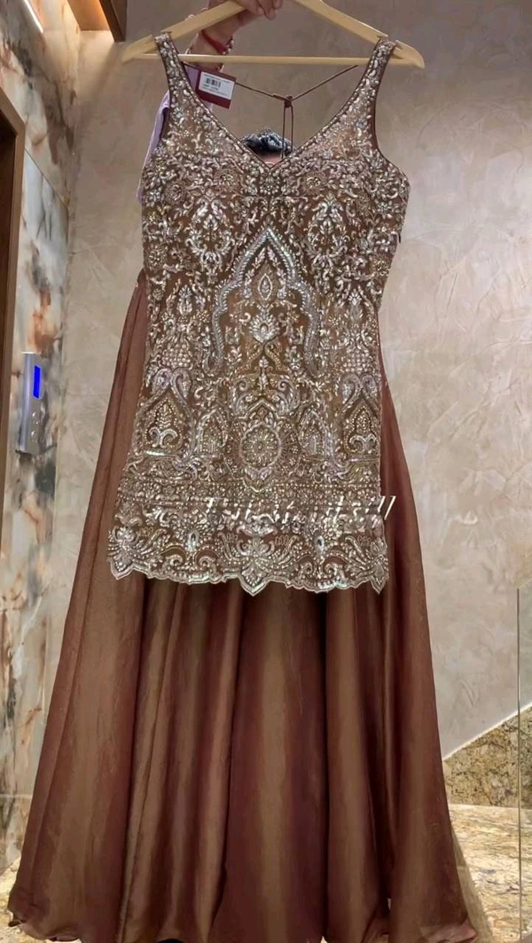 Partywear Heavy Sequence Embroidery Work Plazzo Suit - Free Size Upto 44inch, Brown