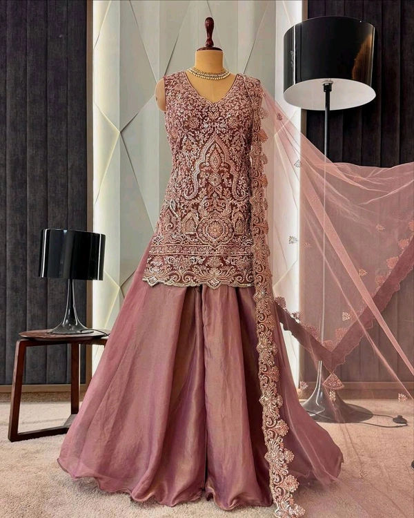 Partywear Heavy Sequence Embroidery Work Plazzo Suit - Free Size Upto 44inch, Contessa