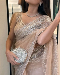 Beautiful Butterfly Net Sequence Work Saree With Blouse Piece
