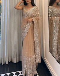 Beautiful Butterfly Net Sequence Work Saree With Blouse Piece